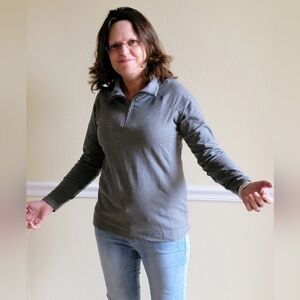 Vesi Gray Heather Organic Cotton Collared Sweater Small